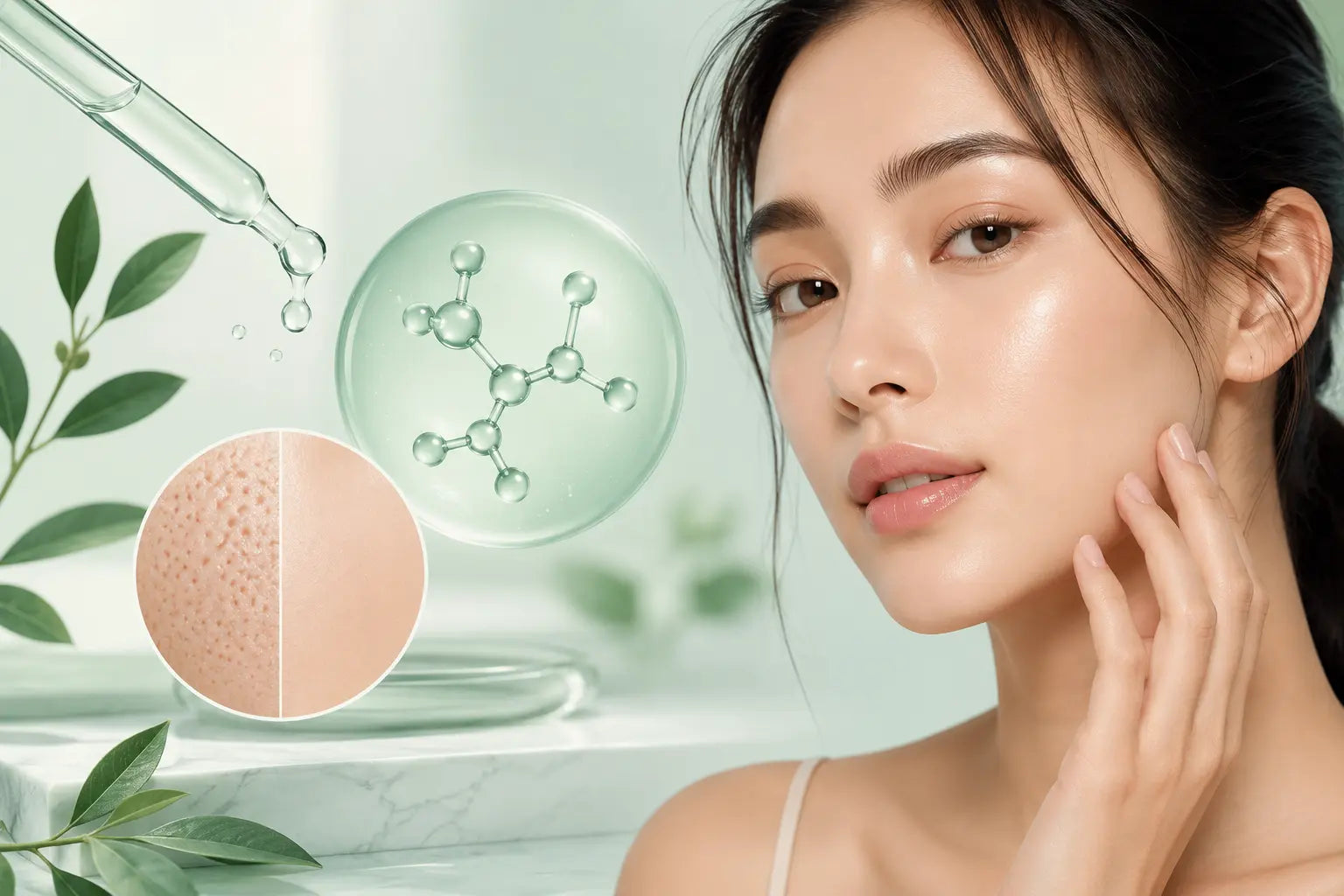 Woman with smooth, healthy-looking skin representing how niacinamide oil control serum helps reduce the appearance of open pores, balance excess oil, and improve skin texture.